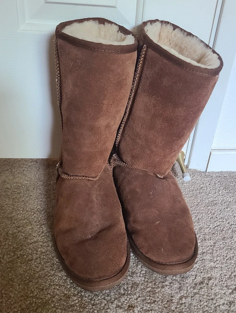 Plush-Lined Women's Winter Sheepskin Suede Boots in Brown